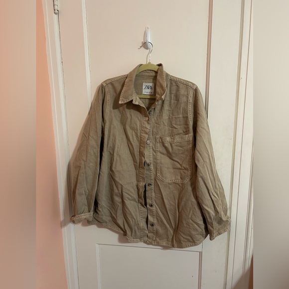 Zara Shirt Jacket Button Down Linen Medium NWOT - Picture 1 of 3